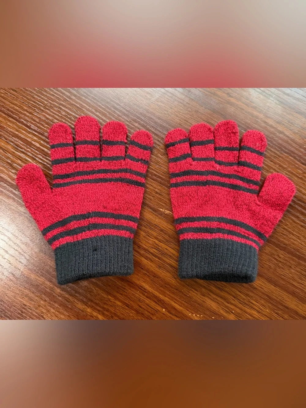 Kids Red and Black Stripe Under Armor Knit Gloves